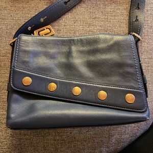 Marc Jacobs Navy Blue Leather Bag with Gold Accents